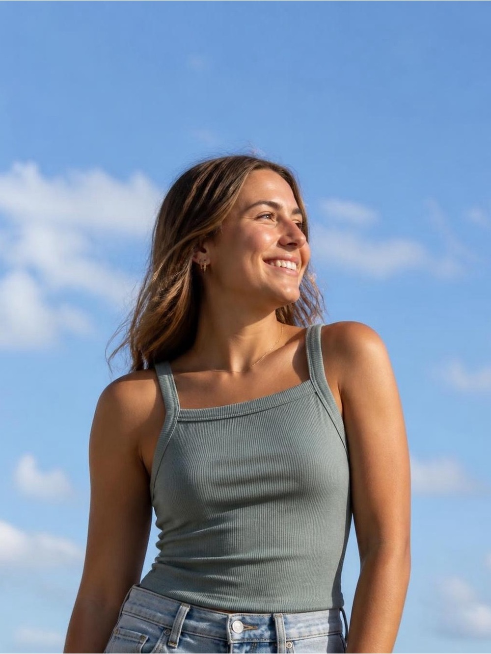 Justify Sage Ribbed Square Neck Tank - Women's Sleeveless Top